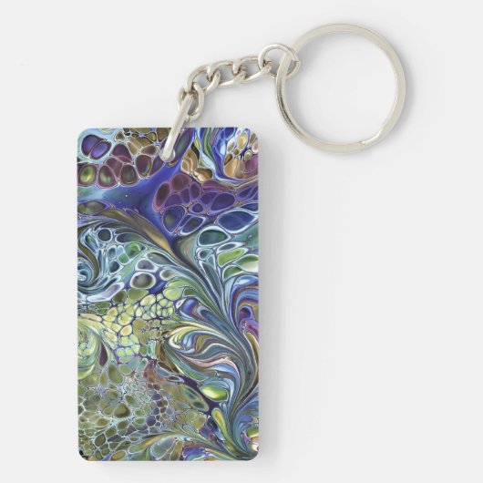 Olijfgroen, paars blauw, abstract sleutelhanger (achterkant)