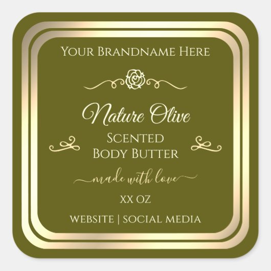 Olijfgroen Product Label Goud Lijst  Roos (Voorkant)