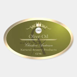 Olijfgroen productlabel Gouden Frame Logo Monogram Ovale Sticker
