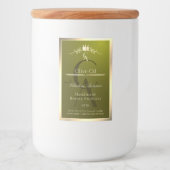 Olijfgroen productlabel met gouden frame monogram voedselcontainer etiket (Voorkant)