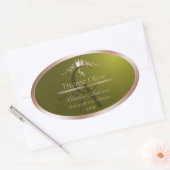 Olijfgroen productlabel Roze Gouden Frame Monogram Ovale Sticker (Envelop)