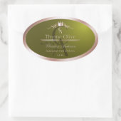 Olijfgroen productlabel Roze Gouden Frame Monogram Ovale Sticker (Tas)