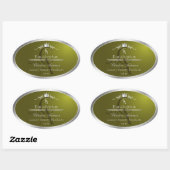 Olijfgroen productlabel Zilveren frame monogram Ovale Sticker (Vel)