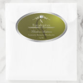 Olijfgroen productlabel Zilveren frame monogram Ovale Sticker (Tas)