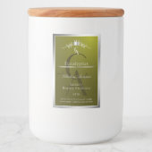 Olijfgroen productlabel zilveren frame monogram voedselcontainer etiket (Voorkant)