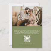 Olijfgroen QR Code Foto Minimalistische bruiloft Kaart (Achterkant)