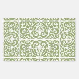 Olijfgroen rolpatroon rechthoekige sticker
