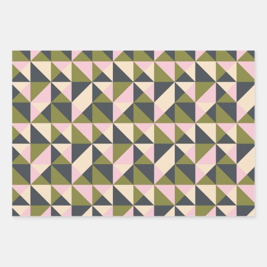 Olijfgroen Roze Kerst Geometrisch Schattige Inpakpapier Vel (Voorkant 3)