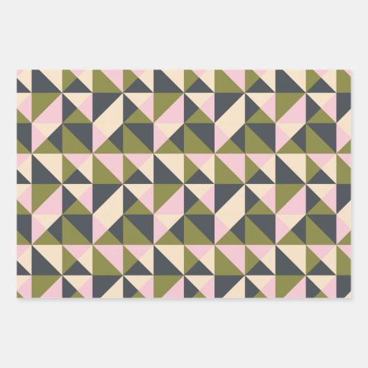 Olijfgroen Roze Kerst Geometrisch Schattige Inpakpapier Vel (Voorkant)