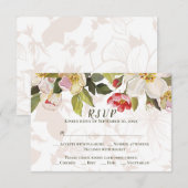 Olijfgroen Roze Magnolia Bloemen Huwelijk RSVP (Voorkant / Achterkant)