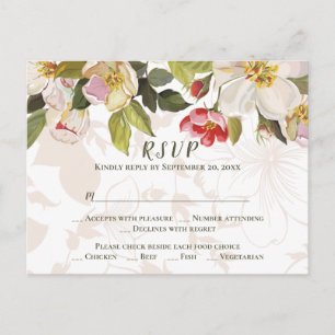 Olijfgroen Roze Magnolia Bloemen Huwelijk RSVP Briefkaart