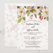 Olijfgroen Roze Magnolia's Bloemenbruiloft Uitnodi Kaart (Voorkant / Achterkant)