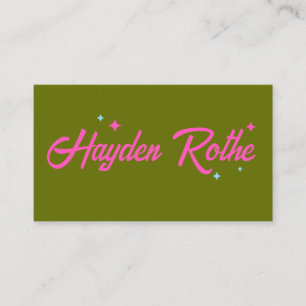 Olijfgroen Roze Retro Typografie Sterren Visitekaartje