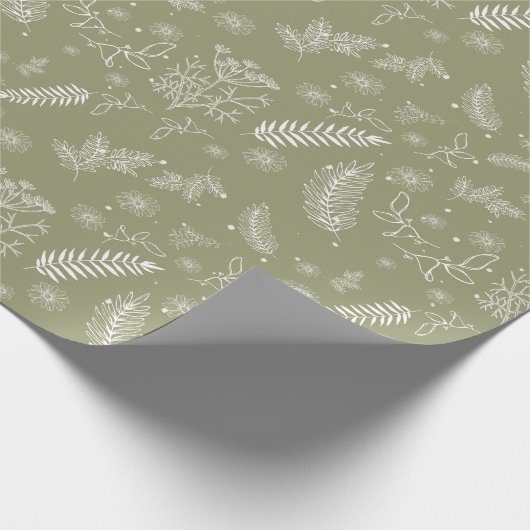 Olijfgroen rustiek botanisch bloemig inpakpapier (Hoek)