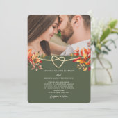 Olijfgroen rustieke Herfst foto bruiloft Kaart (Staand voorkant)