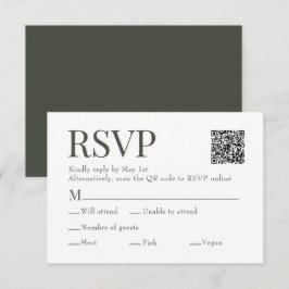 Olijfgroen Scan QR Code Maaltijdkeuze Trouwen RSVP Kaartje