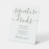 Olijfgroen Script bruiloft handtekening Drinken Reclamebord Met Voetstuk (Voorkant)