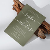 Olijfgroen script minimalistische verlovingsfeest kaart