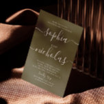 Olijfgroen script minimalistische verlovingsfeest kaart<br><div class="desc">Eenvoudige minimalistische scriptverlovingsfeestuitnodiging in donkere olijfgroene en salie groene kleur voor houten zomerbruiloft. Neem contact met me op als je nog meer objecten nodig hebt.</div>