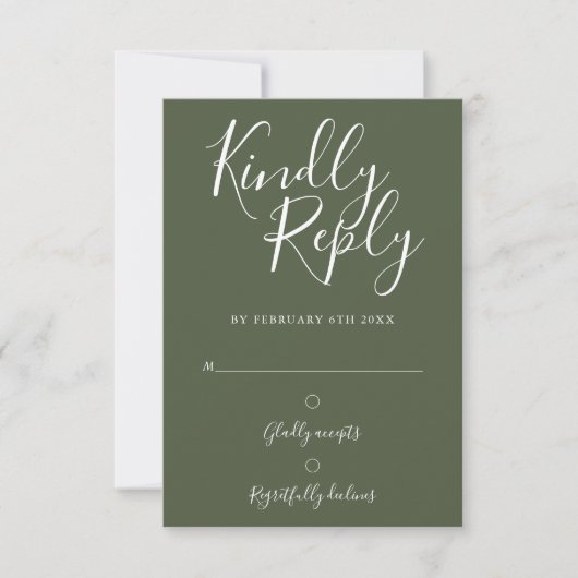Olijfgroen Signature Script Eenvoudig Modern RSVP (Voorkant)