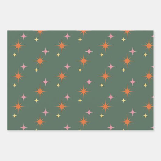 Olijfgroen, Sinaasappel, Roze Retro Mideeuw Modern Inpakpapier Vel (Voorkant 2)