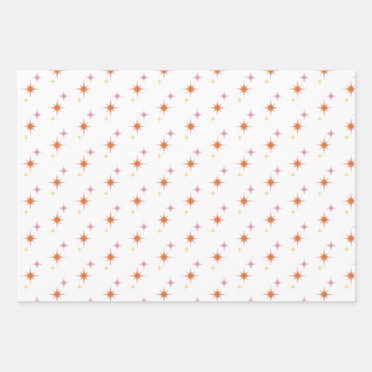 Olijfgroen, Sinaasappel, Roze Retro Mideeuw Modern Inpakpapier Vel (Voorkant)