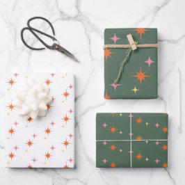 Olijfgroen, Sinaasappel, Roze Retro Mideeuw Modern Inpakpapier Vel