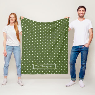 Olijfgroen Stippenpatroon Met Aangepaste Naam Fleece Deken