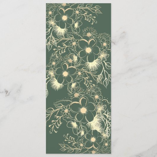 Olijfgroen Terracotta en gouden bloemen bruiloft Menu (Achterkant)