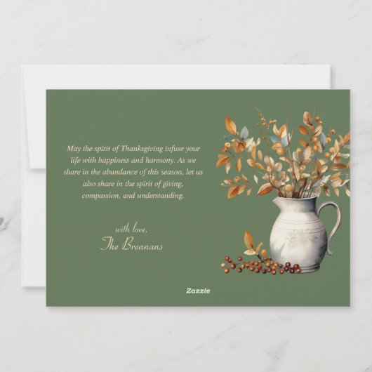 Olijfgroen Thanksgiving Modern Rustiek Dankbaar Feestdagenkaart (Achterkant)
