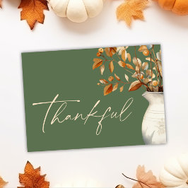 Olijfgroen Thanksgiving Modern Rustiek Dankbaar Feestdagenkaart