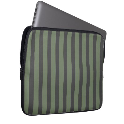 Olijfgroen Tik Gestreept Modern Laptop Sleeve (Voorkant Rechts)