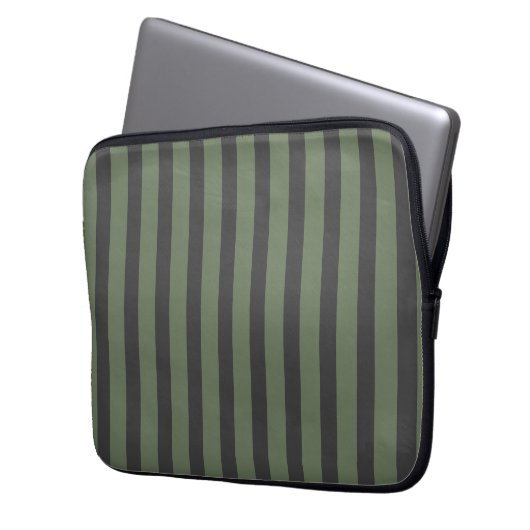 Olijfgroen Tik Gestreept Modern Laptop Sleeve (Voorkant Links)