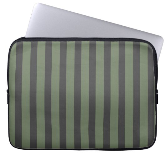 Olijfgroen Tik Gestreept Modern Laptop Sleeve (Voorkant)