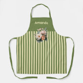 Olijfgroen Top met beige strepen Bloemen Schort (Voorkant)