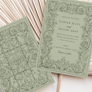 Olijfgroen Trouwscrollwork Kaart