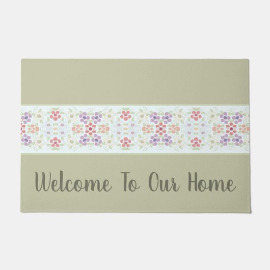 Olijfgroen typografie met pastelbloem deurmat (Voorkant)