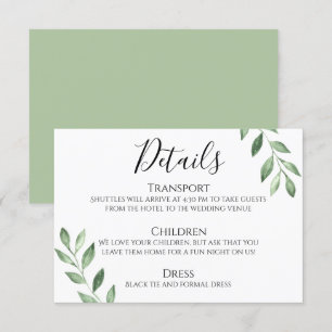 Olijfgroen Waterverf bruiloft Details Kaart