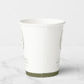 Olijfgroen wit hand getrokken blad monogram bruilo papieren bekers (Rechts)