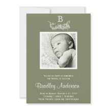 Olijfgroen Wit Lijst Monogram Baby Aankondiging