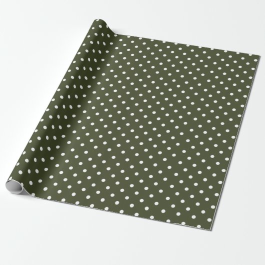 Olijfgroen | Wit Polka Dot inpakpapier (Uitgerold)