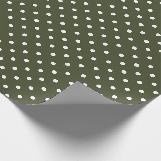Olijfgroen | Wit Polka Dot inpakpapier (Hoek)