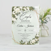 Olijfgroen wit rozen gouden lijsten paren kaart (Staand voorkant)