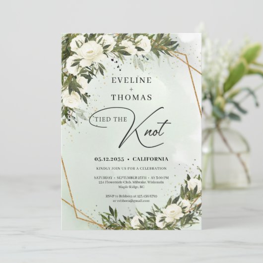 Olijfgroen wit rozen goudlijst de knoop kaart (Staand voorkant)