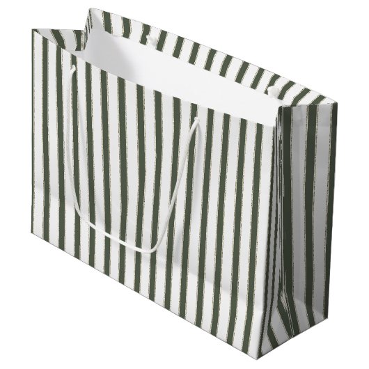 Olijfgroen Wit Strepen Kerst Groot Cadeauzakje (Voorkant Gekanteld)