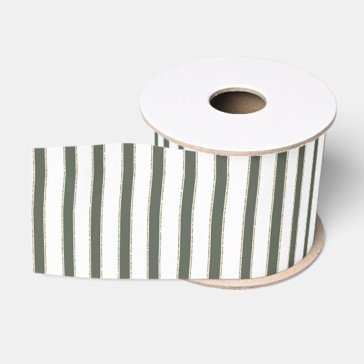 Olijfgroen Wit Strepen Kerst Grosgrain Lint (Spoel)