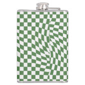 Olijfgroen & Wit Vervormd Schachbrett Motief    Heupfles (Achterkant)