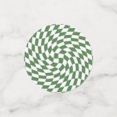 Olijfgroen & wit verwrongen geruite patroon confetti (Kleine voorkant)