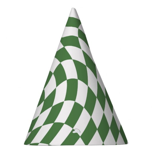 Olijfgroen & wit verwrongen geruite patroon feesthoedjes (Rechts)