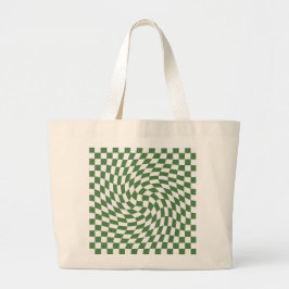 Olijfgroen & wit verwrongen geruite patroon grote tote bag